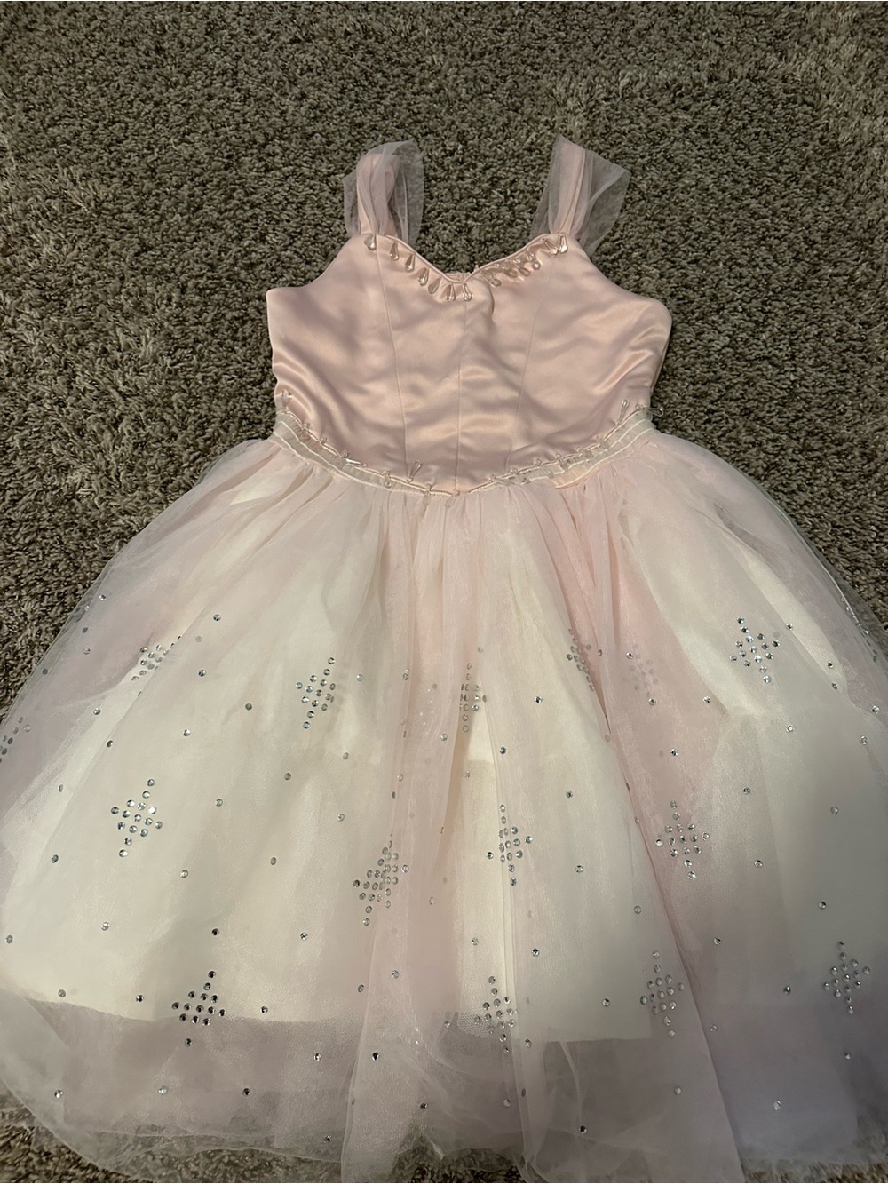 Girls Blush Pink Tulle Formal Dress with Crystal Embellishments
